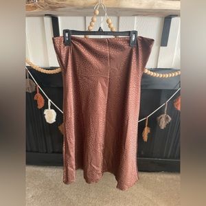 Brown Animal Print Midi Satin Skirt - Size XL